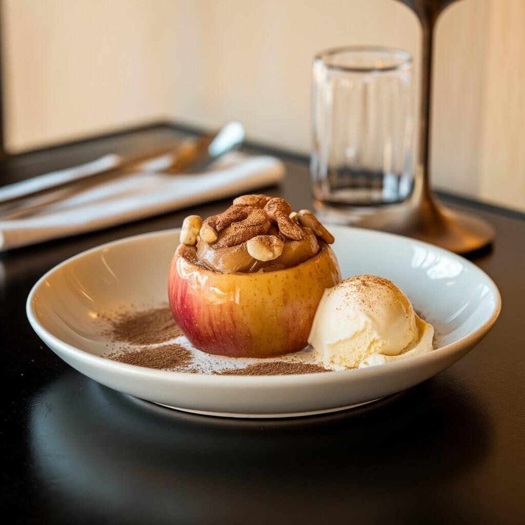 Baked apple recipe for breakfast with a crispy golden topping and fresh apples.