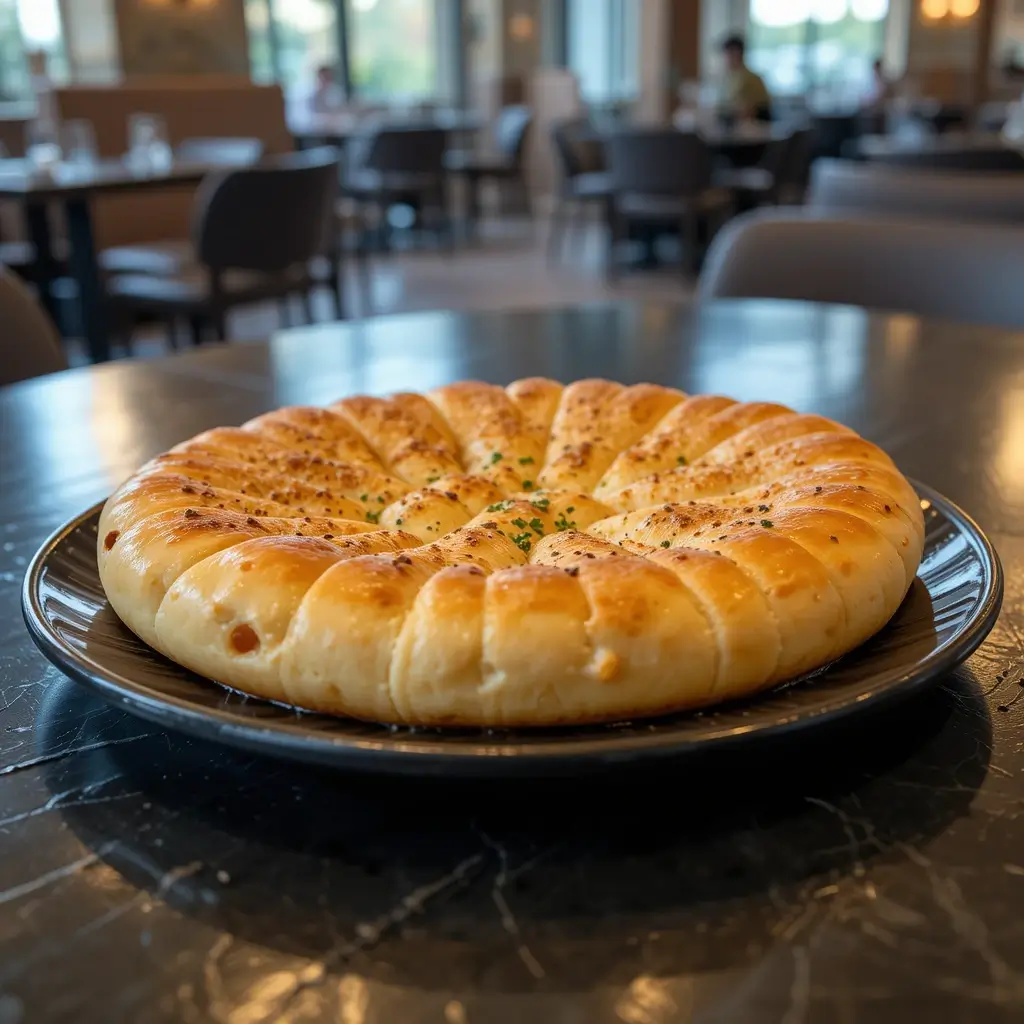 Golden brown Burek with flaky layers on a plate.