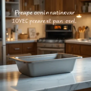 A warm, well-lit kitchen with an oven set to 375°F (190°C). A loaf pan or baking sheet rests on a clean countertop, ready for baking. Cozy and inviting ambiance.
